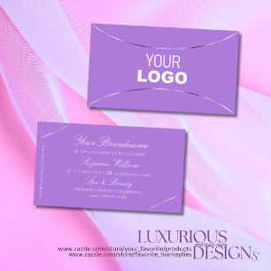Lavender with Silver Decor Borders and Logo Modern Business Card