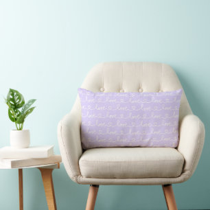 LAVENDER WITH WHITE SCRIPT LOVE & HEARTS LUMBAR CUSHION
