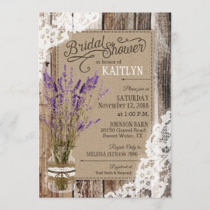 Lavender Wood Lace Rustic Bridal Shower Invitation