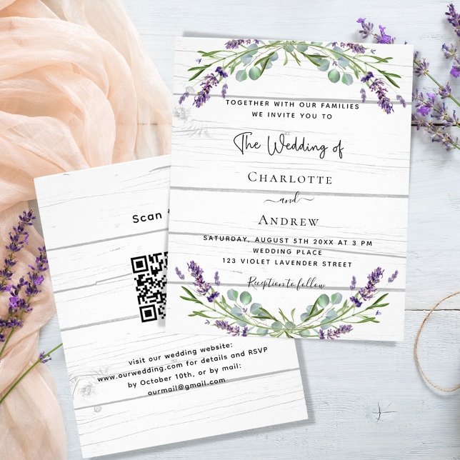 Lavender wood QR code budget wedding invitation Flyer (Creator Uploaded)