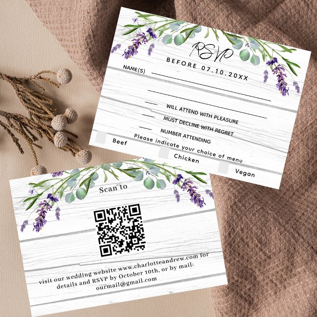 Lavender wood wedding menu QR code RSVP response (Creator Uploaded)