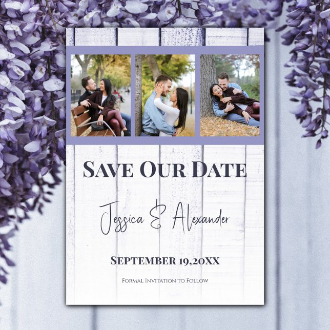 Lavender Wooden Photo Collage Save The Date (Lavender Wooden Photo Collage Save the Date)