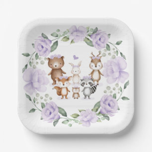 Lavender Woodland Forest Animals Birthday Party Paper Plate