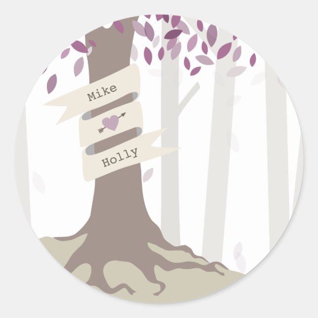 Lavender Woodland Wedding Classic Round Sticker (Front)