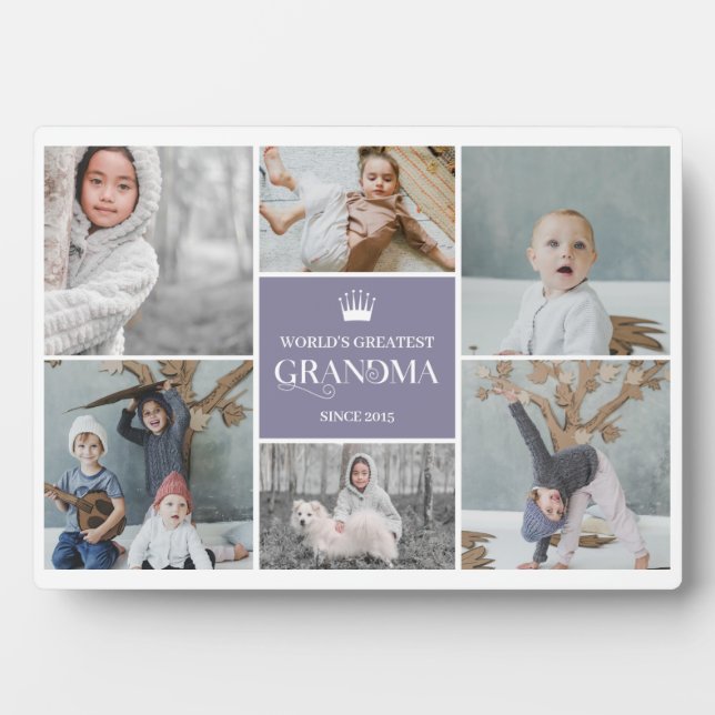 Lavender World's Greatest Grandma Photo Collage Plaque (Front)