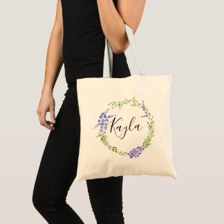 lavender wreath botanical personalised bridesmaid tote bag