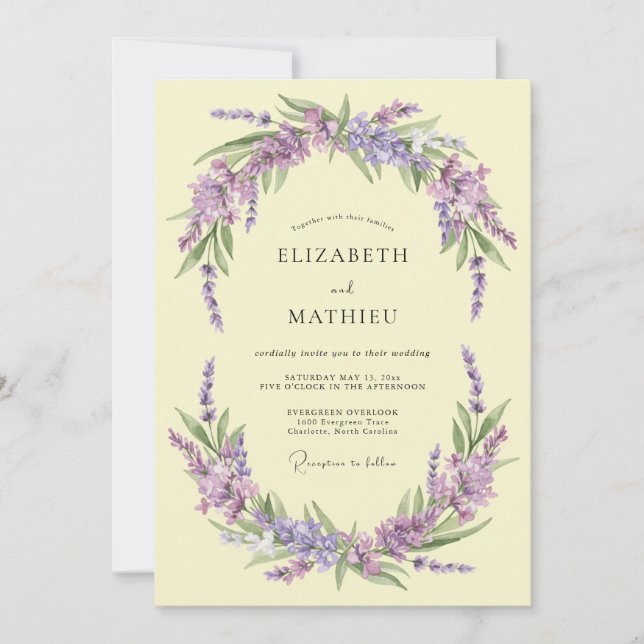 Lavender Wreath Botanical Wedding Invitation (Front)