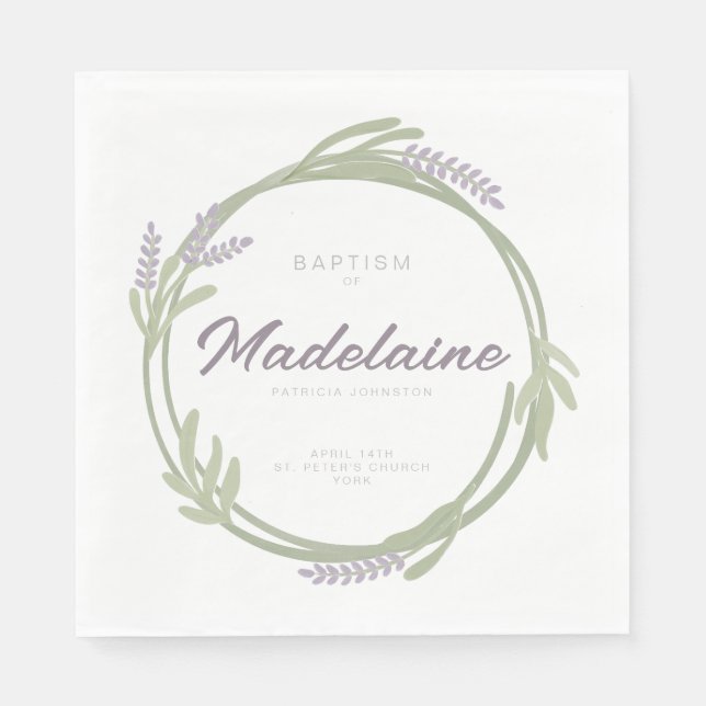 Lavender Wreath Design For Baptism - Paper Napkin (Front)