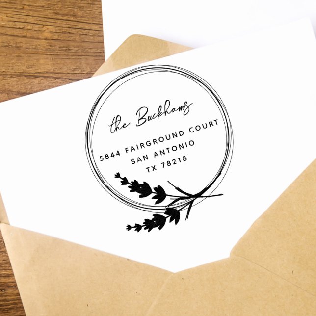 Lavender Wreath Floral Family Return Address Rubber Stamp (Creator Uploaded)