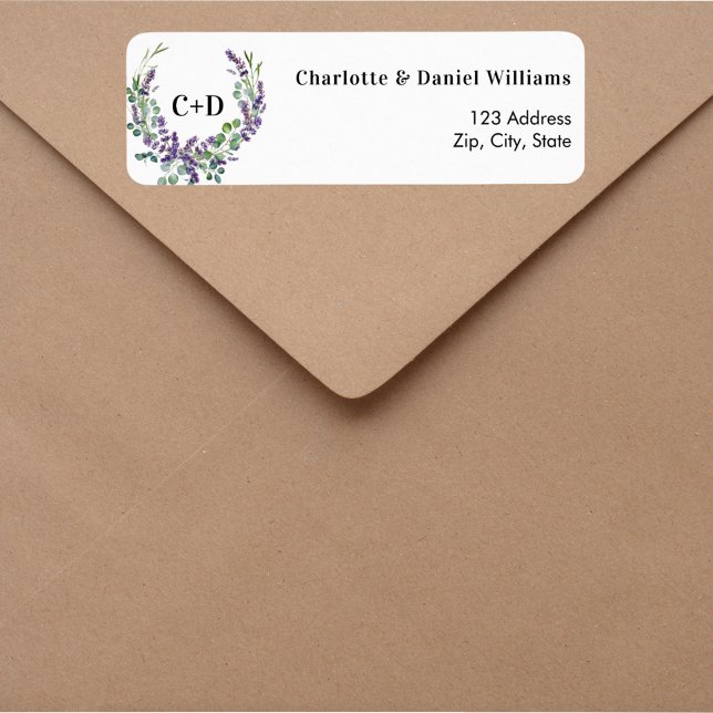 Lavender wreath initials wedding return address label (Creator Uploaded)
