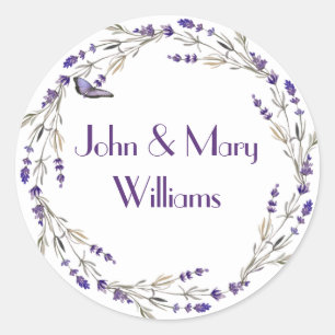 Lavender Wreath with Butterfly Classic Round Sticker
