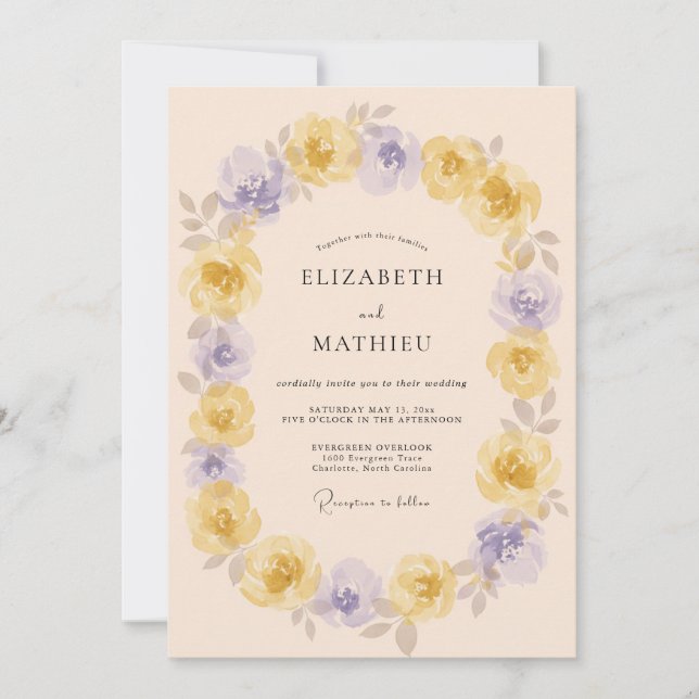 Lavender Yellow Blossom Wedding Invitation (Front)