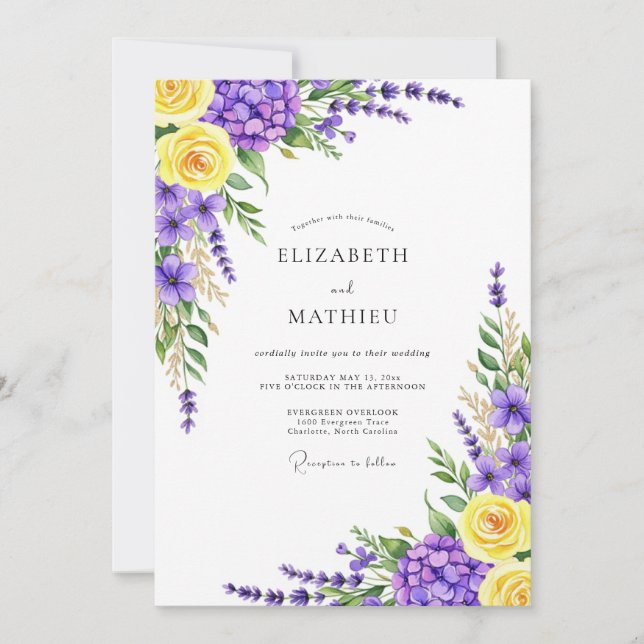 Lavender Yellow Botanical Bloom Wedding Invitation (Front)