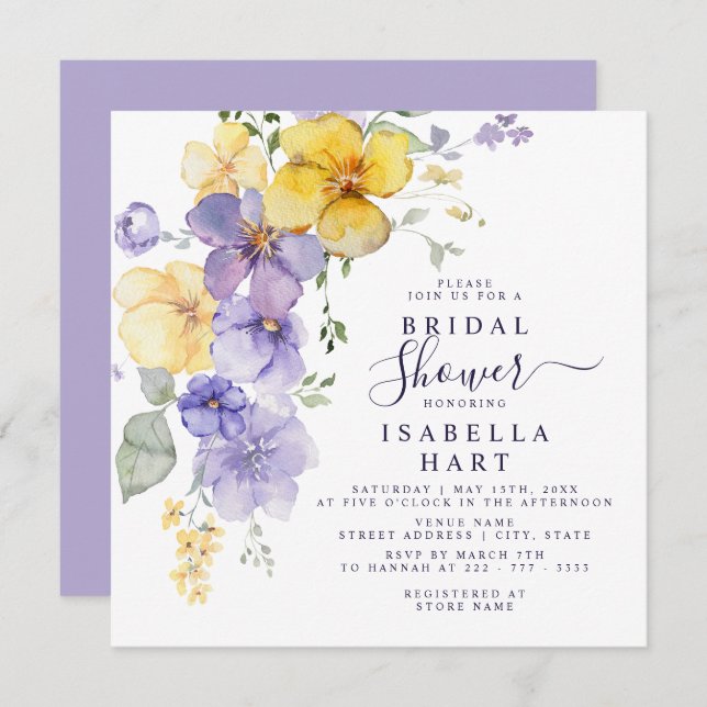 Lavender Yellow Botanical Floral Bridal Shower Invitation (Front/Back)
