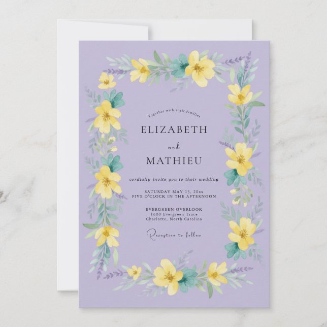 Lavender Yellow Floral Spring Wedding Invitation (Front)