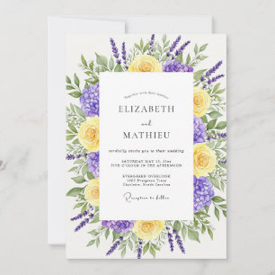 Lavender Yellow Floral Whimsical Wedding Invitation