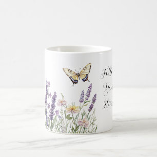 Lavender Yellow Flowers Butterfly Coffee Mug