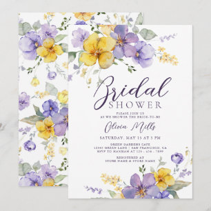 Lavender Yellow Lilac Purple Floral Bridal Shower Invitation