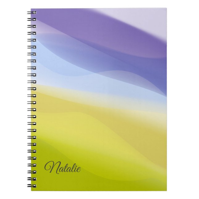 Lavender yellow minimal name Spiral Photo Notebook (Front)