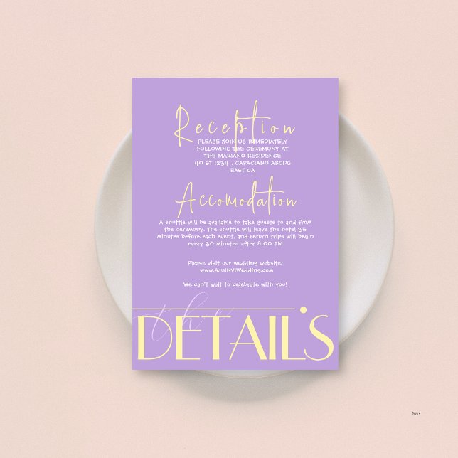Lavender & Yellow Modern Minimal Wedding Details  Enclosure Card (Creator Uploaded)