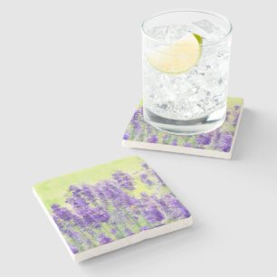 Lavender Yellow Painterly Watercolor Floral Stone Coaster