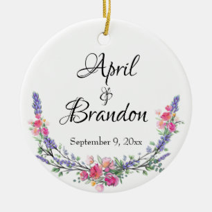 Lavender yellow-pink roses and Eucalyptus    Ceramic Ornament