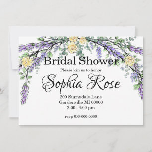 Lavender Yellow Rose and Eucalyptus Invitation