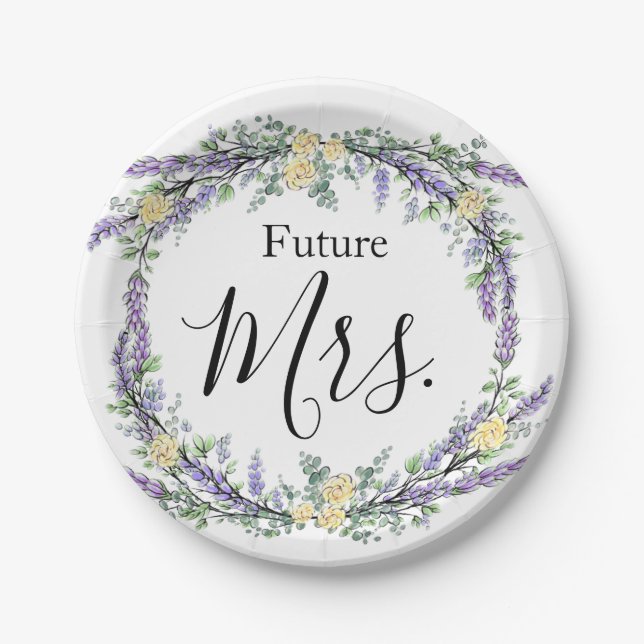 Lavender Yellow Rose and Eucalyptus Paper Plate (Front)