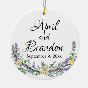 Lavender, yellow roses and Eucalyptus  Ceramic Ornament