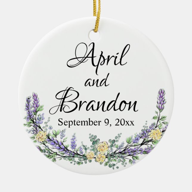 Lavender, yellow roses and Eucalyptus  Ceramic Ornament (Front)