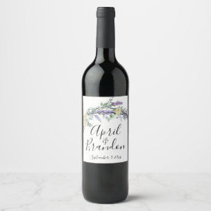 Lavender yellow roses and Eucalyptus Wine Label