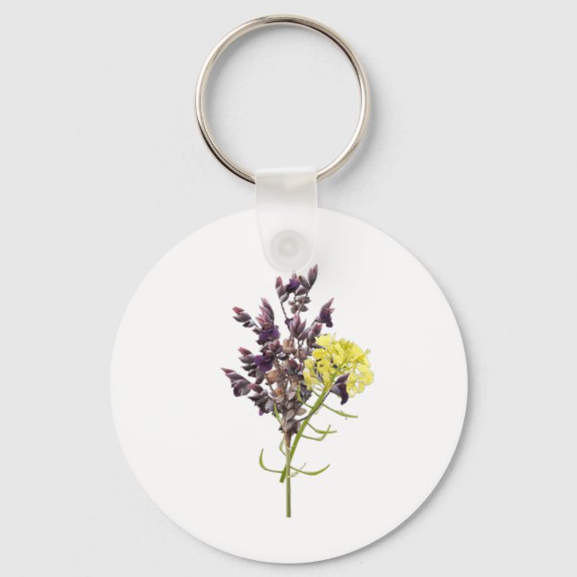 Lavender & Yellow Wildflower Botanical Design Key Ring (Front)