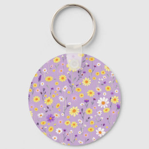 Lavender Yellow Wildflower Meadow Cottagecore Key Ring