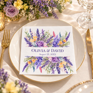 Lavender Yellow Wildflower Wedding Paper Napkins