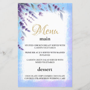 Lavenders And Blue Elegant Floral Watercolor Menu