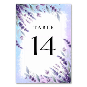 Lavenders And Blue Elegant Floral Watercolor  Table Number