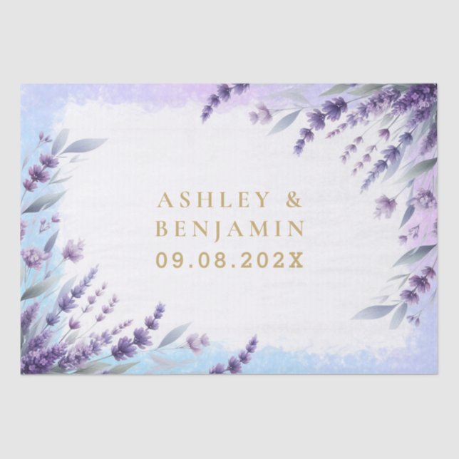 Lavenders And Blue Elegant Floral Watercolor Tissue Paper (Front)