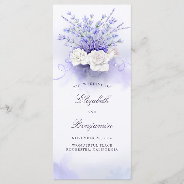 Lavenders and White Roses Wedding Programs (Front)
