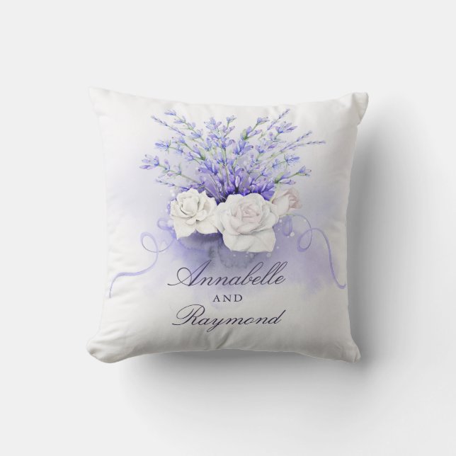 Lavenders Bouquet Elegant Watercolor Cushion (Front)
