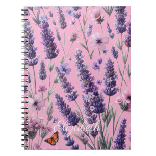 Lavenders Watercolor Purple Blue Azure custom name Notebook