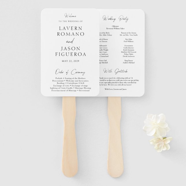 Lavern Elegant Modern Wedding Program Hand Fan (Front and Back)