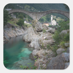 Lavertezzo bridge in Valle Verzasca, Switzerland Square Sticker