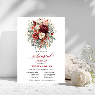 Lavish Autumn Burgundy Rehearsal Dinner Invitation