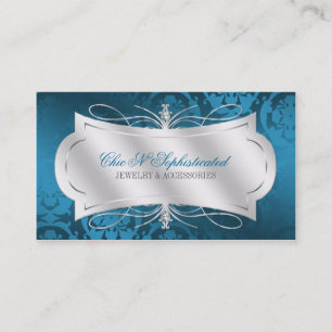 Lavish Blue Diamond Damask Swirl Business Card