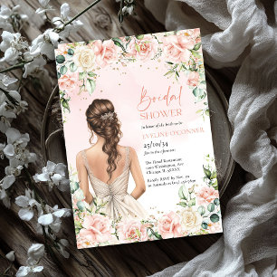 Lavish bouquet blush and cream roses eucalyptus invitation