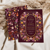 Lavish Burgundy Wildflowers Monogram Crest Wedding