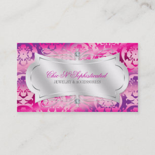 Lavish Fuchsia Lavender Diamond Damask Swirl Business Card