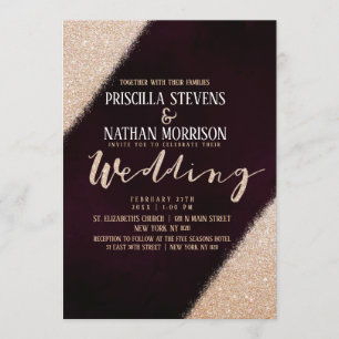 Lavish Gold Glitter Burgundy Watercolor Wedding Invitation