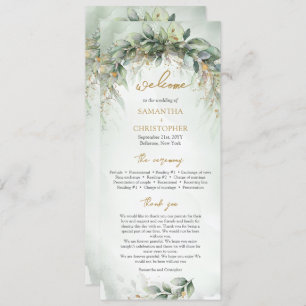 Lavish greenery foliage gold frame wedding program