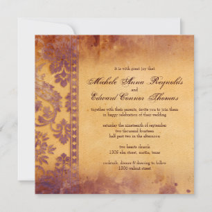 Lavish Lilac Grunge Damask Lace Wedding Invitation
